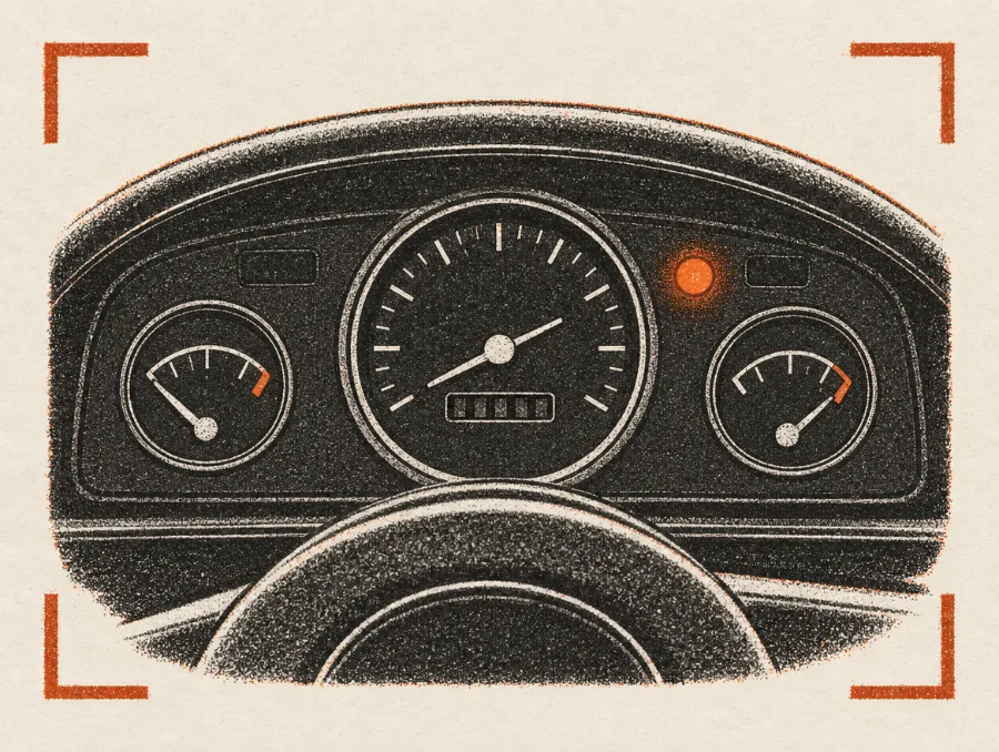 Illustration: Instrumentbræt med km-tæller og advarselslampe