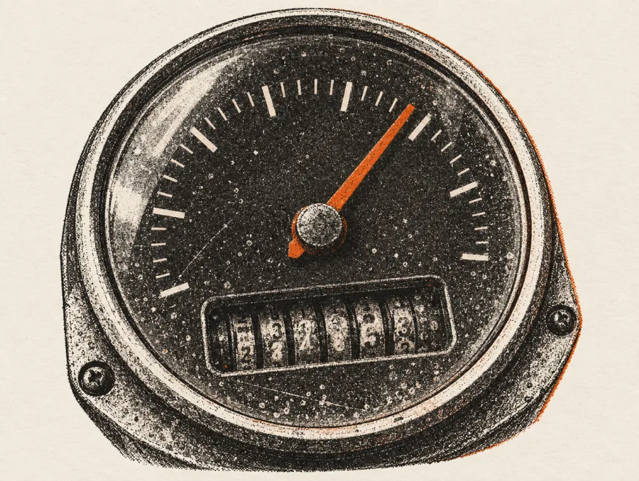 Illustration: Gammelt speedometer med højt kilometertal
