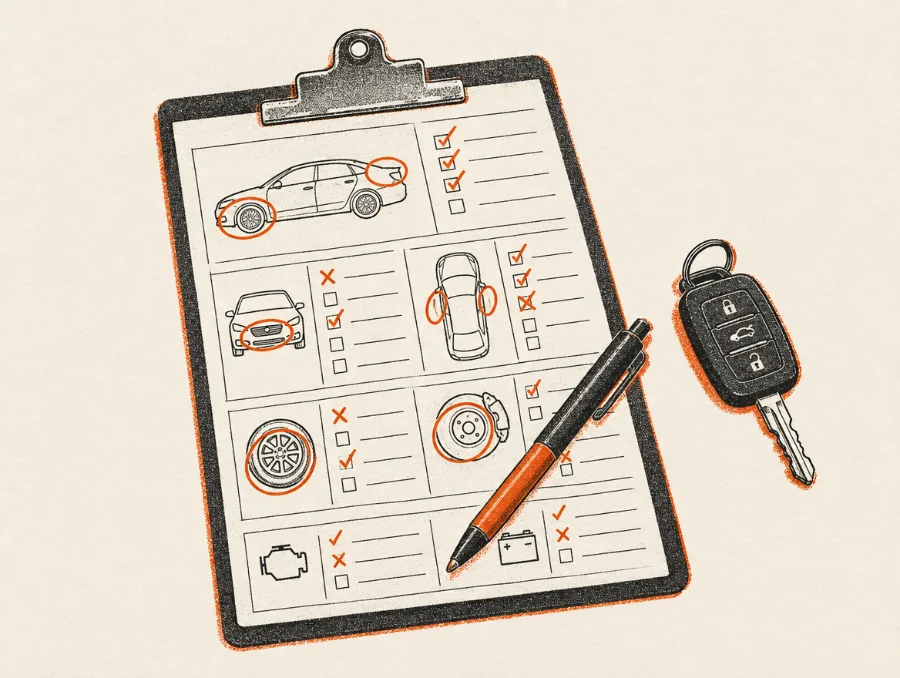Illustration: Synsrapport med flere fejl markeret