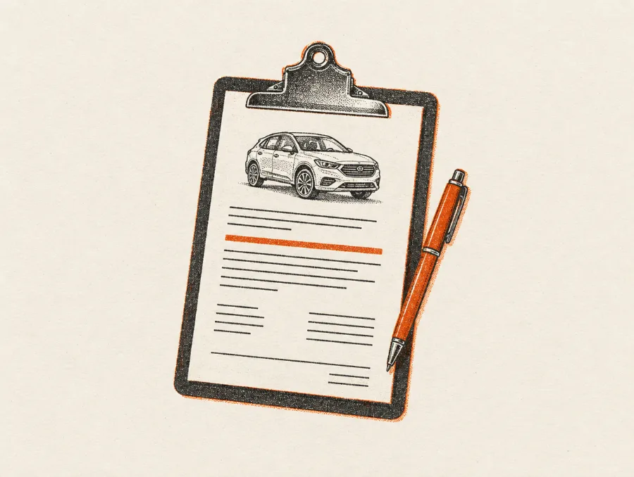 Illustration: Clipboard med et tilbud på en bil